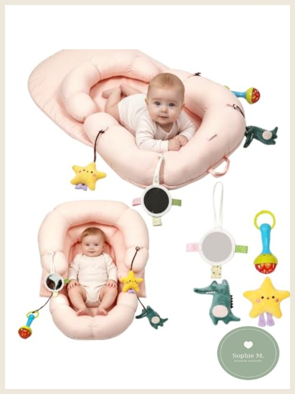 2-in-1 Tummy Time Baby Mat & Seated Support Cushion with Detachable Playmat